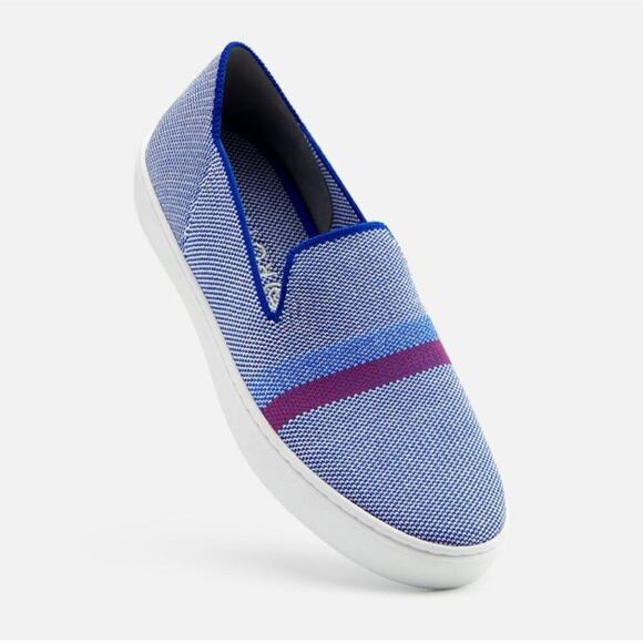 Rothy's The Original Stripe Slip On Sneaker Shoes Comfortable Blue Size W11 NWOT - Picture 1 of 11